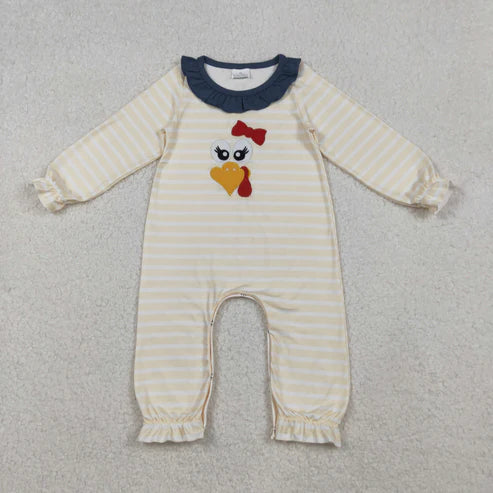 10.14 LR2424 Embroidery Baby Girls Long Sleeves Turkey Ruffle Pant Romper