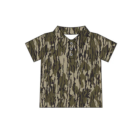 3.20 BT1207 Baby Boys Short Sleeves Olive Bottomland Camo Button Polo Shirts Top Preorder