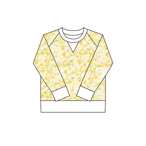 10.18  GT1290 Baby Girls Yellow Flowers Long Sleeve Yoga Tee Shirts Top Preorder