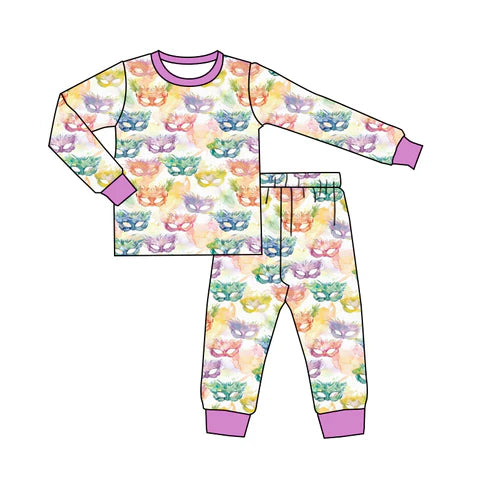11.5 GLP3114 Baby Girls Colorful Masks Top Pants Mardigras Pajamas Sets Preorder