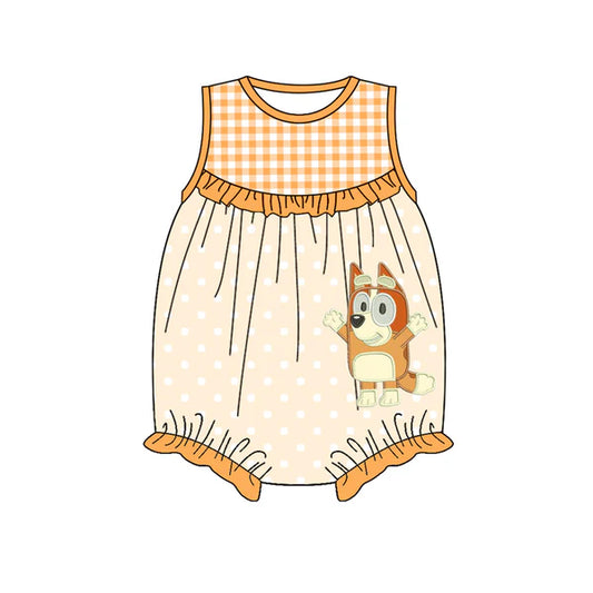 L-3.5 SR2731 Baby Infant Girls Orange Dots Dogs Sleeveless Rompers preorder