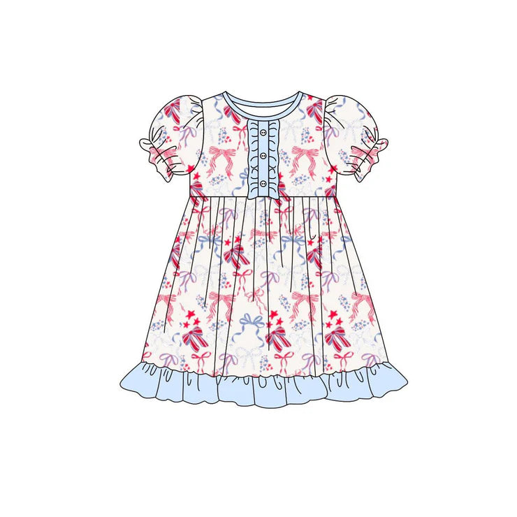 11.29 MOQ:5pcs GSD3255 pre-order toddler girl clothes bows girl 4th of July summer dress