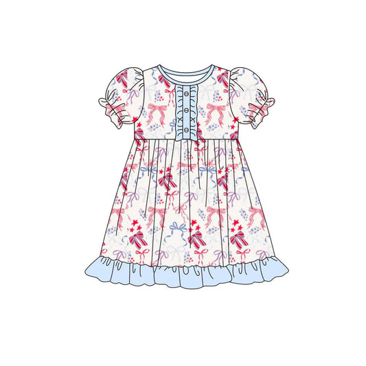 11.29 MOQ:5pcs GSD3255 pre-order toddler girl clothes bows girl 4th of July summer dress