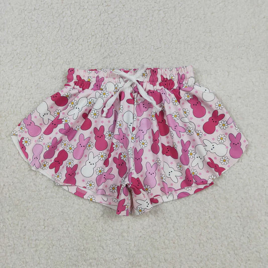 12.13 SS0714 Baby Girls Pink Rabbits Flowers Easter Yoga Active Ruffle Shorts Bottom