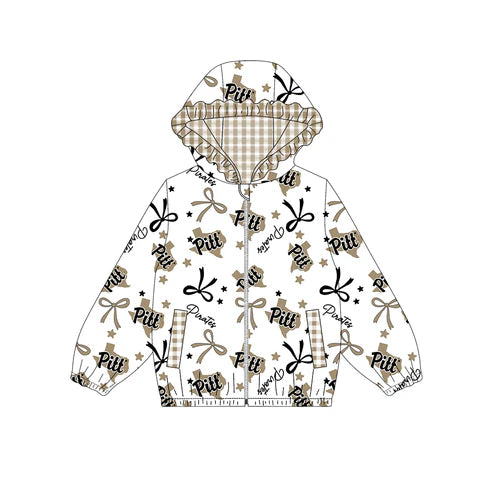 10.11  Custom Moq 8 Baby Girls Brown Pirates Team Zipper Hoodies Tops