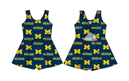 6.21 Custom Moq 3 Baby Girls Sleeveless Bows Michigan Shorts Team Knee Length Dresses