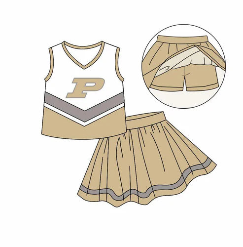 7.5 Custom Moq 3 Baby Girls P Cheer Team Top Skort Shorts Clothes Sets