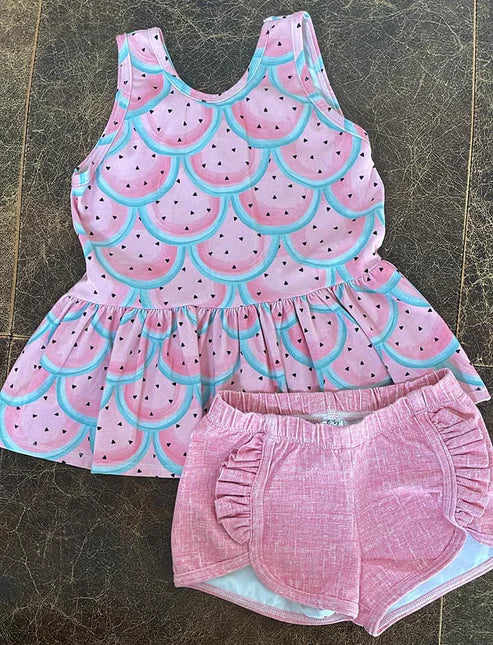 4.10 GSSO2494 Baby Girls Pink Mermaid Hearts Tunic Ruffle Shorts Sets Preorder