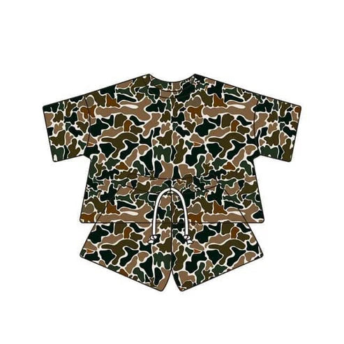 GSSO1682 Adult Women Brown Camouflage Tops Shorts Pajamas Preorder