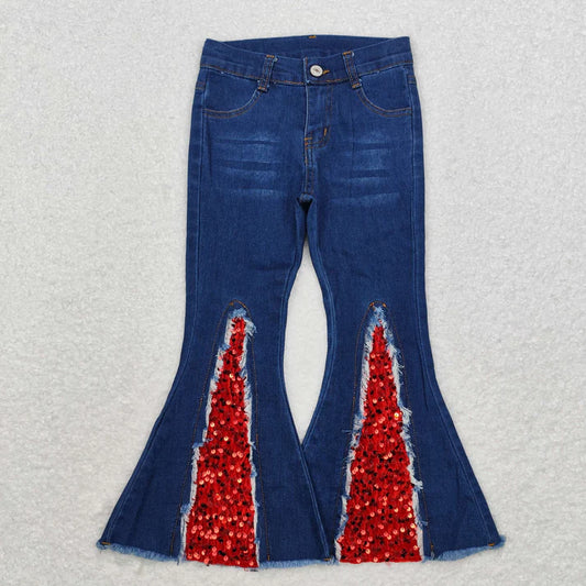 L-3.7  P0532 Dark denim pants with red sequins