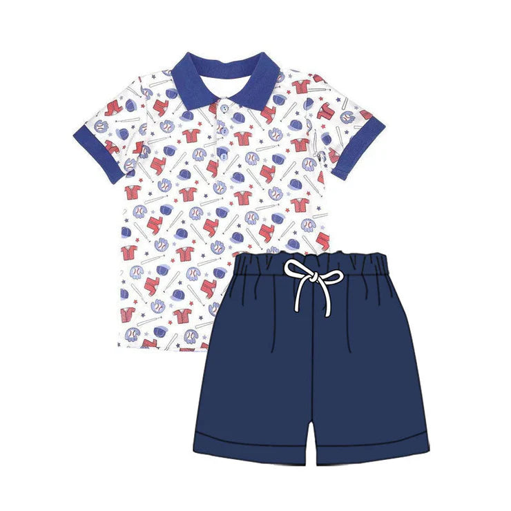 11.11 MOQ：5pcs BSSO1657 pre-order baby boy clothes baseball toddler boy summer outfit