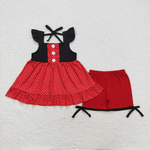 6.17 GSSO0969 Black fly-sleeve shorts with red lace and polka dots