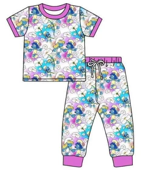 5.12 Girls cartoon flower short sleeve pants suit