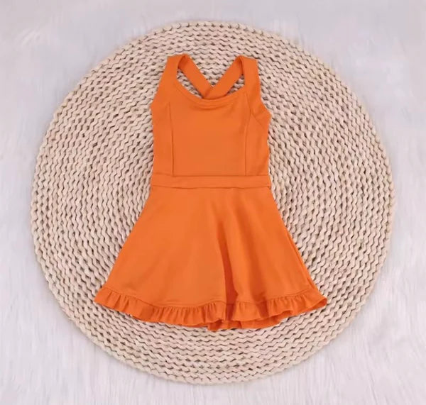 L-3.6 S0442 Solid Orange Sportswear Skirt Swimsuit