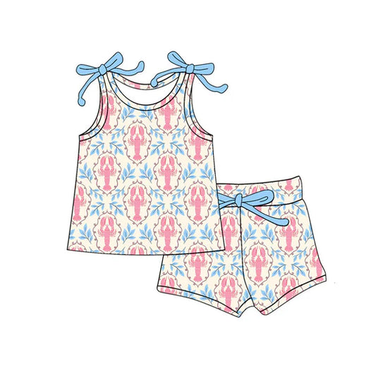 12.11 MOQ:5pcs GSSO3015 pre-order baby girl clothes crayfish print toddler girl summer outfit