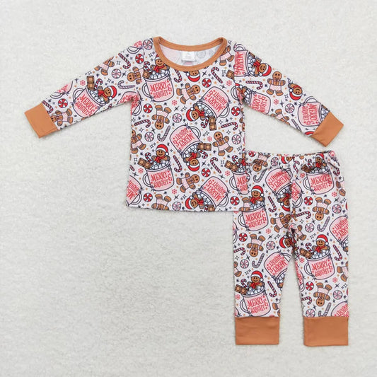 4.8 bamboo rts no moq BLP0676 merry bright modal cup gingerbread man long-sleeved trousers pajamas set