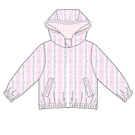 4.4 GT0976 Baby Girls Pink Long Ruffle Sleeves Floral Stripe Pockets Hoodies Top Preorder