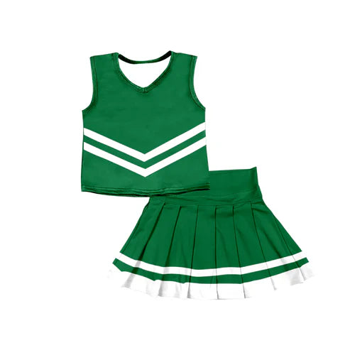 8.11 Custom Moq 5 Baby Girls Green Sleeveless Team Vest Pleated Skorts Set