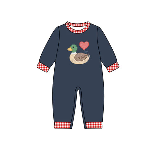9.29 LR2721 Baby Boys Hearts Ducks Valentine Footie Rompers Preorder