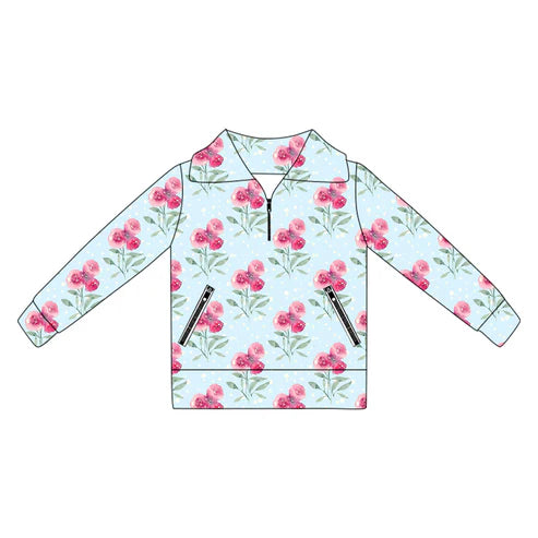 6.5 GT1066 Baby Girls Long Sleeves Pink Flowers Plaid Pockets Zipper Yoga Jackets Preorder