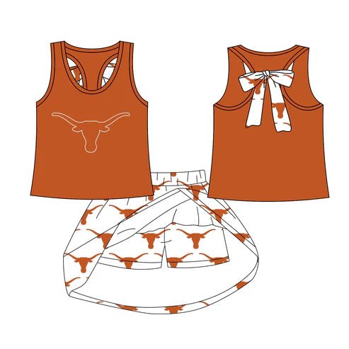 8.1 Custom Moq 5 Baby Girls Cow bow vest team Top Skirt Skort Sets