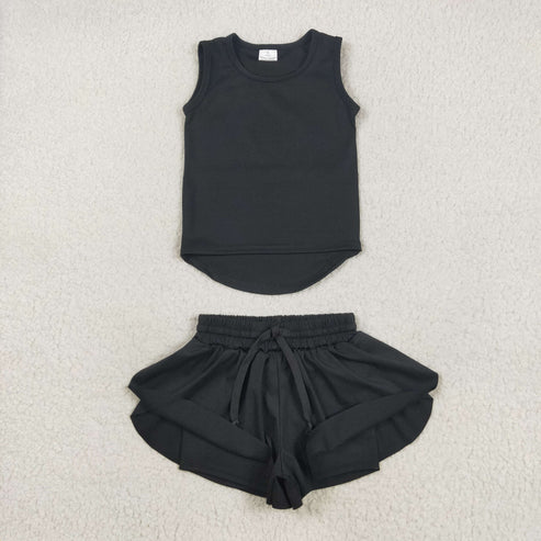 5.21 GT0987+SS0551 Baby Girls Black Sleeveless Top Skorts Set