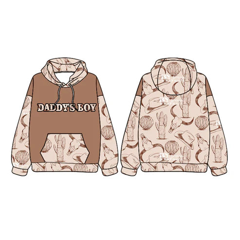 6.4 BT1018 Baby Boys Daddy's Boy Hooded Pocket Western Cows Tops Preorder