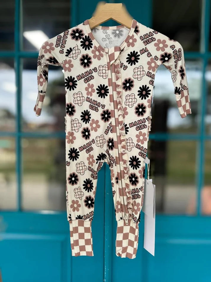 6.11 LR1951 Baby Infant Girls Mama's Girl Flowers Zip Rompers preorder