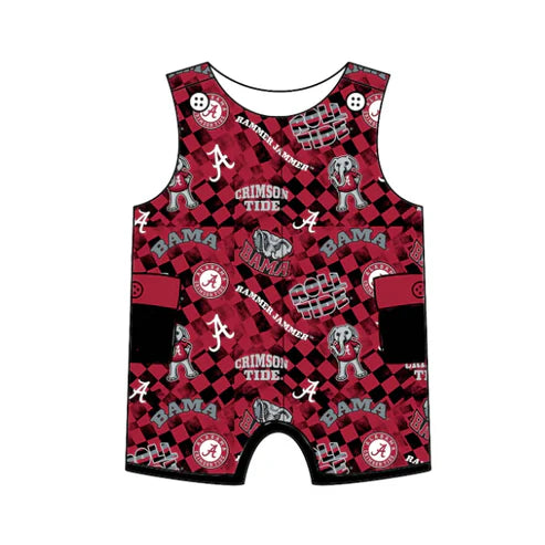 6.24 Custom Moq 3 Baby Girls Dark Red Plaid Sleeveless Bama A Team Shorts Rompers