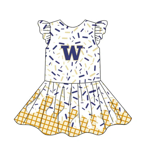 5.17 Preorder(Moq 3) Baby Girls Team Ice Cream Drips W Knee Length Dress