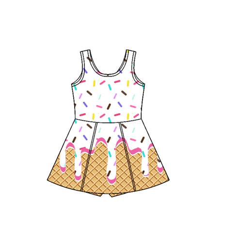 4.17  GSD2418 Baby Girls White Ice-cream Drip Yoga Skort Knee Length Dresses Preorder