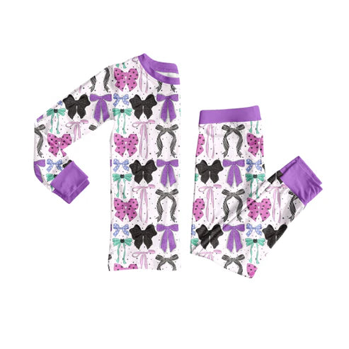 7.1 NO MOQ sales GLP2533 Pre-order baby girls clothes bow purple long sleeve pants sets