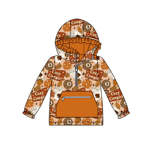 7.28 GT1120 Baby Girls Long Sleeves Cozy Cowgirl Pumpkins Pockets Zipper Hoodies Top Preorder