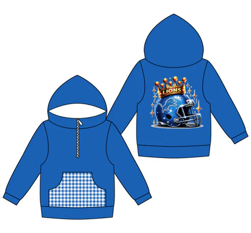 10.14  Custom Moq 8 Baby Boys Blue Lions Team Pocket Zipper Hoodies Tops