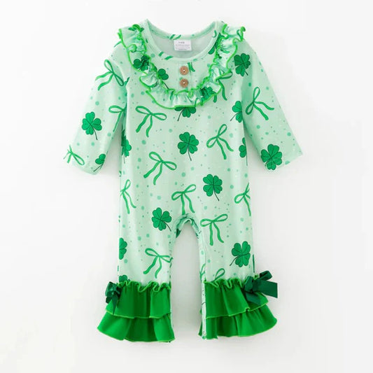 12.10 MOQ:5pcs LR2979 pre-order baby girl clothes lucky print toddler girl St. Patrick romper