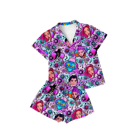 10.23 GSSO2753 Baby Girls Flowers Cartoon Girls Button Pocket Top Shorts Pajamas Sets Preorder