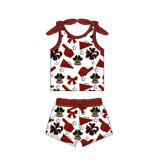 7.10 Custom Moq 3 Baby Girls Wine RAIDERS Bow Top Shorts Team Sets