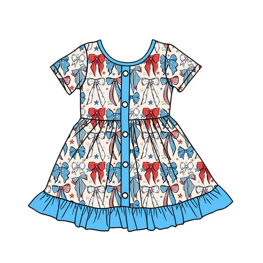 12.12 MOQ:5pcs GSD3415 pre-order toddler girl clothes bows print girl 4th of July patriotic summer dress