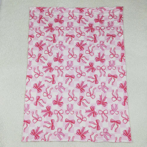 6.23  BL0206 Baby Kids Pink Bows Plaid Blanket