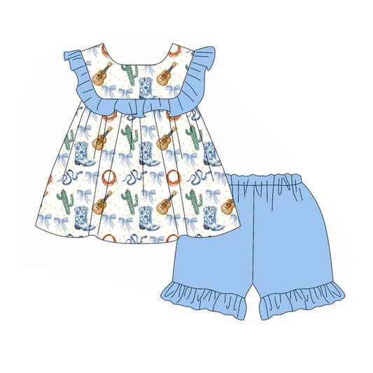 L-3.6 GSSO2143 Baby Girls Western Boots Cactus Top Ruffle Shorts Clothes Sets Preorder