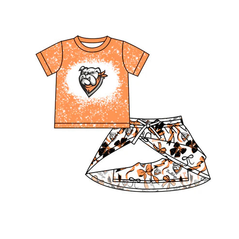 7.7  Custom Moq 3 Baby Girls Orange Bulldogs Team Top Bows Skirt Skort Team Sets