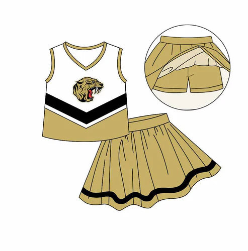 7.4 Custom Moq 3 Baby Girls Leopard Cheer Team Top Skort Shorts Clothes Sets