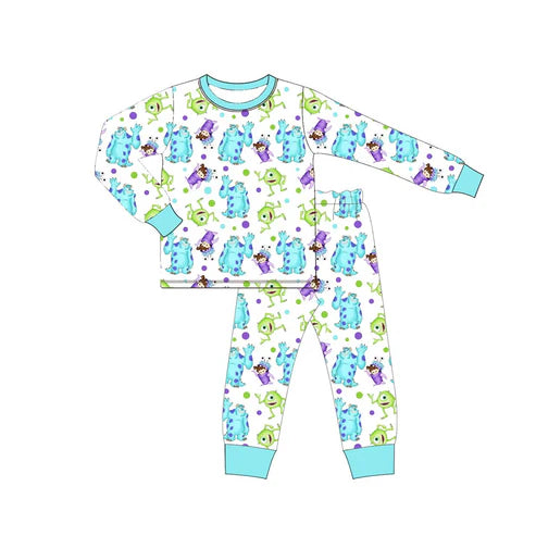 6.3 BLP0988 Baby Boys Blue Monster Shirt Pants Pajamas Clothes Sets Preorder