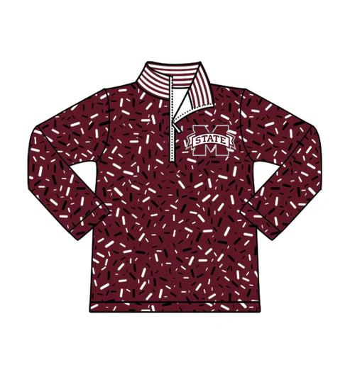 10.16  Custom Moq 8 Baby Boys Dark Red Sprinkles Zipper M State Team Pullovers Top