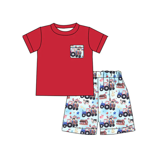 11.7 MOQ：5pcs BSSO1647 pre-order baby boy clothes truck toddler boy 4th of July summer outfit