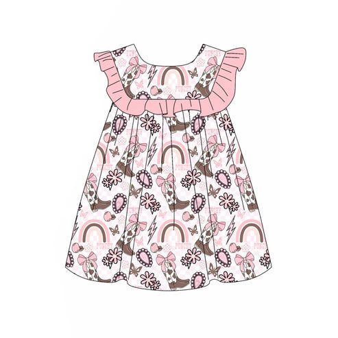 4.12 GSD2395 Baby Girls Pink Sleeveless Boots Rainbows Knee Length Dresses Preorder