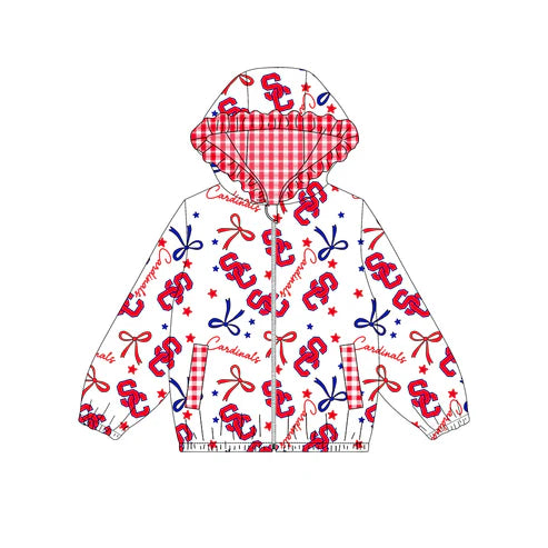 10.9 Custom Moq 5 Baby Girls Red Cardinals Team Zipper Hoodies Tops