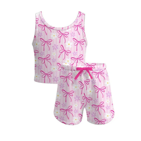 4.4 GSSO2479 Baby Girls Sleeveless Pink Bows Flowers Set Preorder