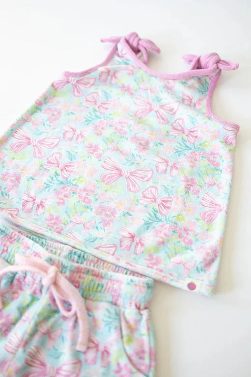 4.18  GSSO2550 Baby Girls Pink Sleeveless Bows Floral Top Pockets Short Set Preorder