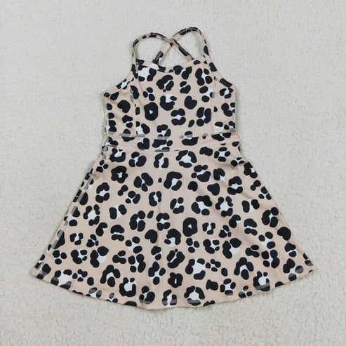 8.18 GSD2650 Baby Girls Strap Black Leopard Shorts Knee Length Dress